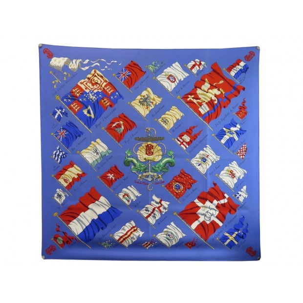 FOULARD HERMES PAVOIS PAR PHILIPPE LEDOUX EN SOIE BLEU BLUE SILK SCARF 385€