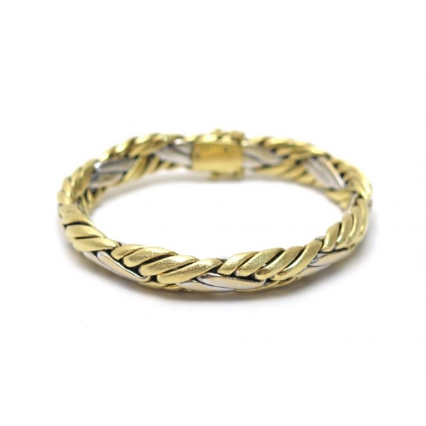 BRACELET CHAUMET TRESSE T18 DEUX ORS JAUNE BLANC 18K 47.5 GR + ECRIN GOLD JEWEL