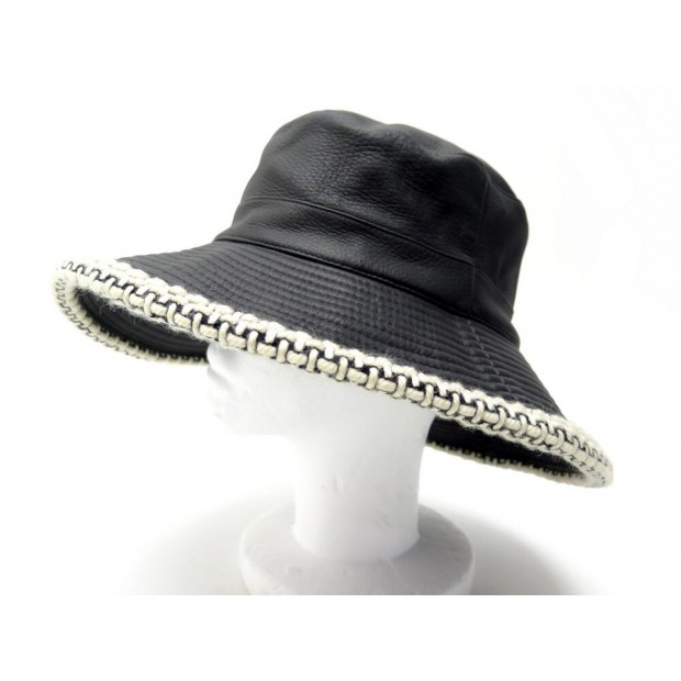 CHAPEAU HERMES TAILLE 57 EN CUIR DE CERF NOIR BLACK DEER LEATHER HAT 510€