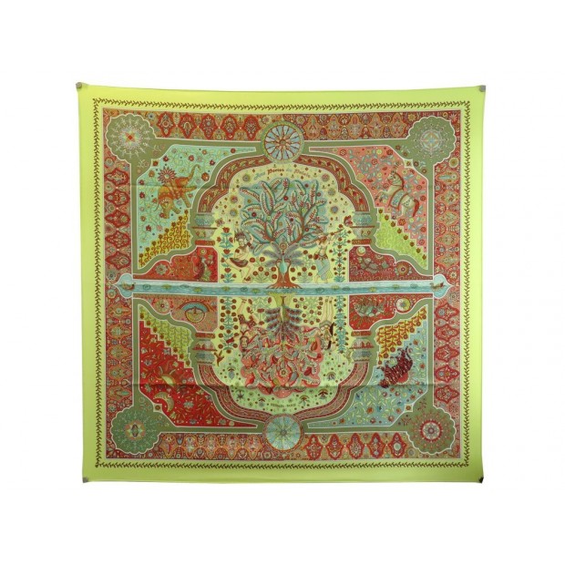 NEUF FOULARD HERMES AUX PORTES DU PALAIS CHRISTINE HENRY SOIE VERT + BOITE 385€