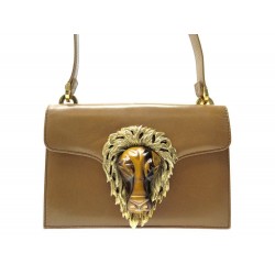 VINTAGE SAC A MAIN VALENTINO EN CUIR TETE DE LION HEAD TIGER'S EYE HAND BAG RARE