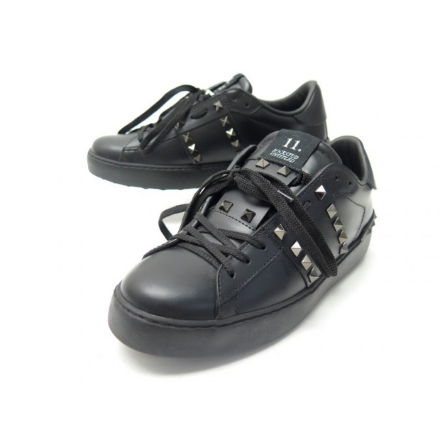 NEUF CHAUSSURES VALENTINO BASKET ROCKSTUD UNTITLED 39.5 CUIR NOIR SNEAKERS 590€