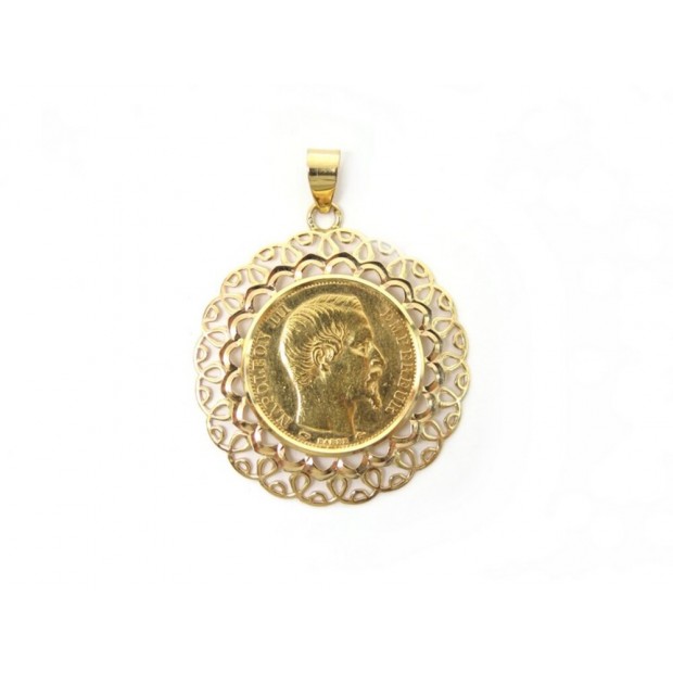 COLLIER PENDENTIF MEDAILLON NAPOLEON III 20 FRANCS 1857 9.4 GR EN OR JAUNE