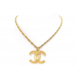 VINTAGE COLLIER CHANEL 1993 PENDENTIF LOGO CC CHAINE 44CM EN METAL DORE NECKLACE