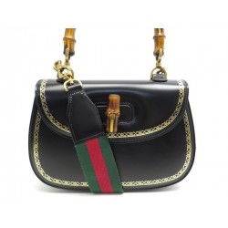 NEUF SAC A MAIN GUCCI BAMBOO 495880 EN CUIR NOIR + 2 BANDOULIERES HAND BAG 2280€