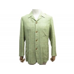 NEUF VESTE HERMES FRANCESCO G9508 M 50 LIN A CARREAUX VERT TILLEUL JACKET 2250€