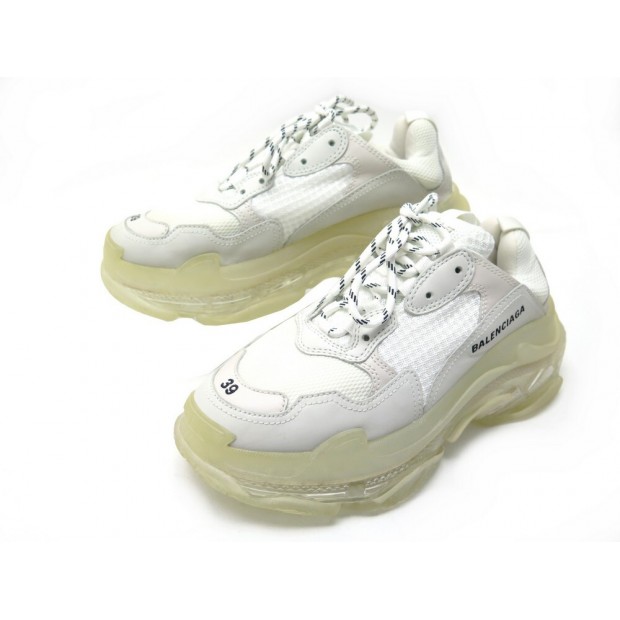 CHAUSSURES BALENCIAGA TRIPLE S 544351 39 BASKETS TOILE BLANC WHITE SNEAKERS 775€