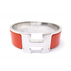 NEUF BRACELET HERMES CLIC CLAC H PM EN EMAIL ORANGE & PALLADIE + BOITE NEW 615€