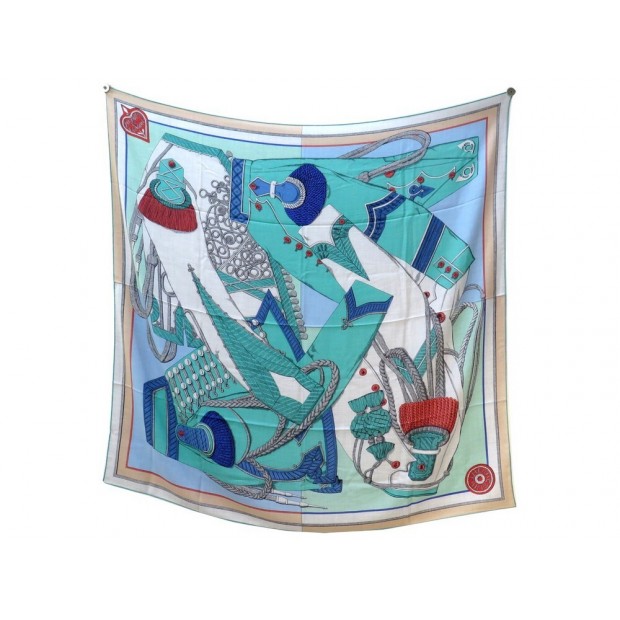 NEUF CHALE HERMES ZOUAVES ET DRAGONS CACHEMIRE ET SOIE BLEU NEW SHAWL 965€