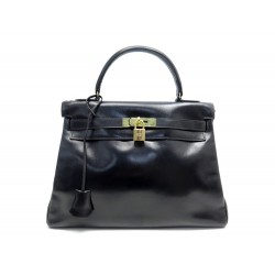 VINTAGE SAC A MAIN HERMES KELLY 33 RETOURNE 1970 EN CUIR BOX NOIR HANDBAG 7700€