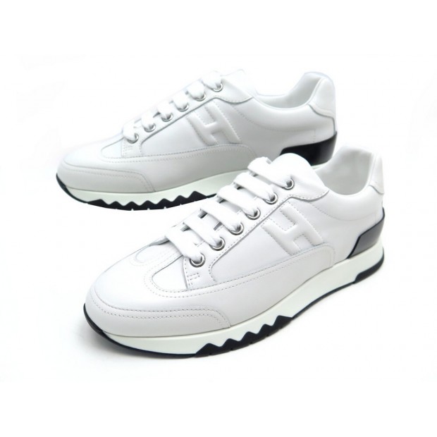 NEUF CHAUSSURES HERMES TRAIL 36.5 BASKETS CUIR BLANC + BOITE SNEAKERS SHOES 760€