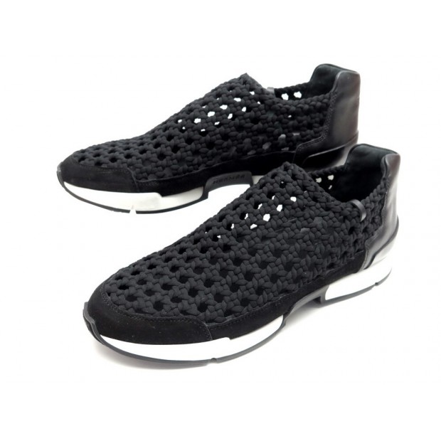 NEUF CHAUSSURES HERMES OXYGEN 36 BASKETS TOILE NOIR + BOITE SNEAKERS SHOES 930€