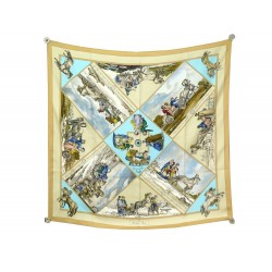 FOULARD HERMES VOYAGES EN RUSSIE PAR LOIC DUBIGEON EN SOIE CAMEL SILK SCARF 410€