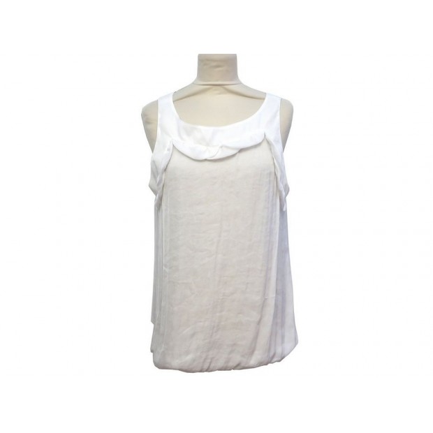 NEUF HAUT TOP DEBARDEUR CHANEL P34821 48 XL BLANC BLOUSE WHITE TOP TSHIRT 1590€