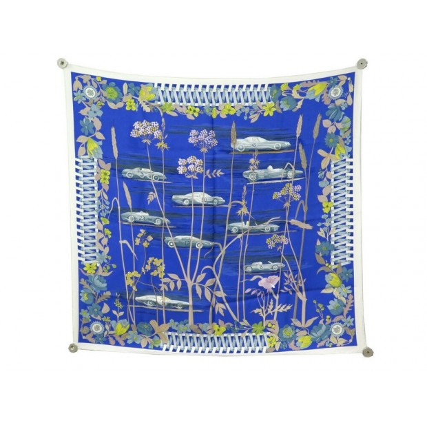 NEUF FOULARD HERMES LES BOLIDES PAR RENE DUMAS EN SOIE BLEU + BOITE SCARF 385€