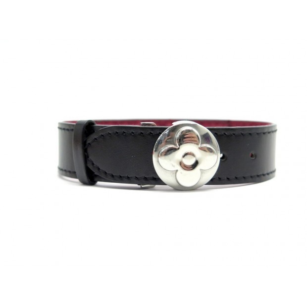 BRACELET LOUIS VUITTON WISH FLEUR MONOGRAM CUIR NOIR ET ACIER + BOITE JEWEL 440€