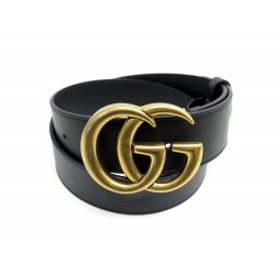 NEUF CEINTURE GUCCI DOUBLE G 400593 T80 EN CUIR NOIR NEW BLACK LEATHER BELT 395€