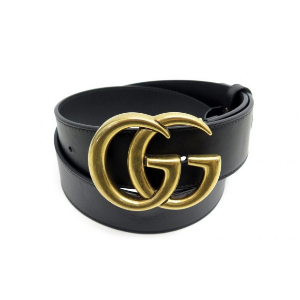 NEUF CEINTURE GUCCI DOUBLE G 400593 T80 EN CUIR NOIR NEW BLACK LEATHER BELT 395€