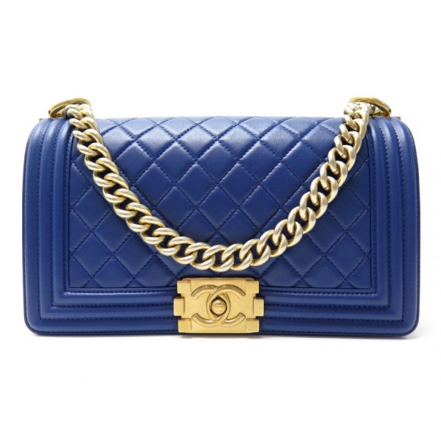 NEUF SAC A MAIN CHANEL BOY MEDIUM CUIR MATELASSE BLEU BANDOULIERE HAND BAG 5100€