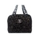 SAC A MAIN CHANEL EN VEAU VELOURS GAUFRE MOTIF CAMELIA NOIR BLACK SUEDE HAND BAG