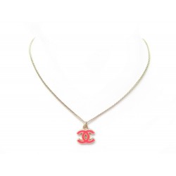 NEUF COLLIER CHANEL LOGO CC ROSE 42 CM EN METAL DORE NEW GOLDEN NECKLACE 690€