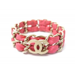 BRACELET CHANEL LOGO CC CHAINE LACET ROSE EN METAL ARGENTE 16 CM JEWEL CHAIN