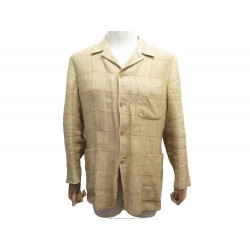 VESTE HERMES G9508 A CARREAUX M 48 EN LIN JAUNE MOUTARDE LINEN JACKET 2250€