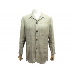 NEUF VESTE HERMES G9508 M 48 EN LIN KAKI A CARREAUX NEW LINEN JACKET VEST 2250€