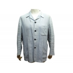 VESTE HERMES G9508 M 50 EN LIN BLEU CLAIR BLUE LINEN JACKET VEST 2250€