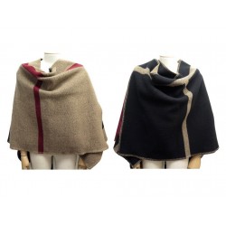 NEUF PONCHO BURBERRY CAPE REVERSIBLE EN LAINE TARTAN BEIGE & NOIR VESTE 750€