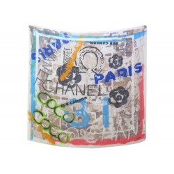 NEUF CHALE CHANEL CACHEMIRE SOIE LOGO CC COCO CAMELIA SIL CASHMERE SHAWL 1010€