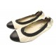 CHAUSSURES CHANEL G26642 BALLERINES 39 EN CUIR ECRU & NOIR BOITE SHOES 540€