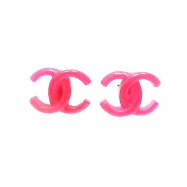 NEUF BOUCLES D'OREILLES CHANEL LOGO CC EN RESINE ROSE NEW EARRINGS JEWEL 450€