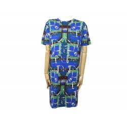 ROBE HERMES IMPRIME MORS A JOUETS T34 S EN COTON BLEU BLUE COTTON DRESS 500€