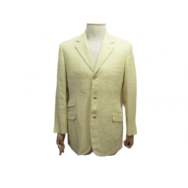 VESTE LONGUE HERMES G9105 M 48 EN LIN JAUNE YELLOW LINEN JACKET VEST 2250€