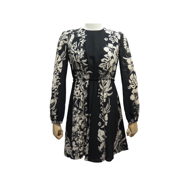 NEUF ROBE VALENTINO MOTIFS FLEURS M 40 EN LAINE VIERGE NOIRE NEW DRESS 2500€