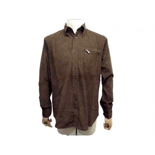 NEUF CHEMISE COTELEE HERMES M 39 EN COTON MARRON NEW COTTON SHIRT 550€