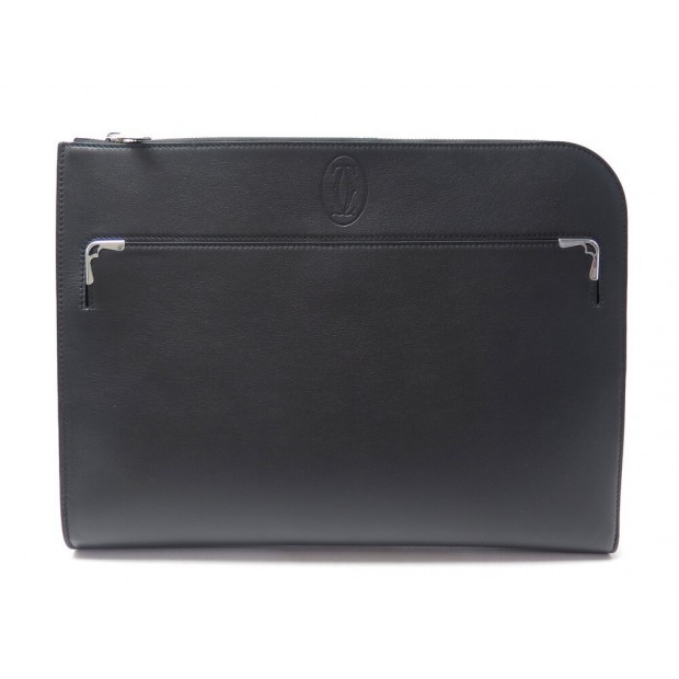 NEUF SAC PORTFOLIO MUST DE CARTIER POCHETTE A MAIN EN CUIR NOIR POUCH BAG 1140€