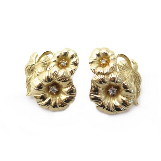 VINTAGE BOUCLES D'OREILLES CHRISTIAN DIOR FLEURS EN METAL DORE FLOWERS EARRINGS