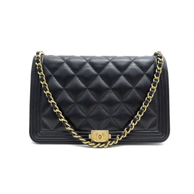 SAC A MAIN CHANEL WALLET ON CHAIN BOY A81969 BANDOULIERE EN CUIR NOIR WOC 2590€