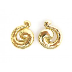 VINTAGE BOUCLES D'OREILLES YVES SAINT LAURENT EN METAL DORE GOLDEN EARRINGS 395€