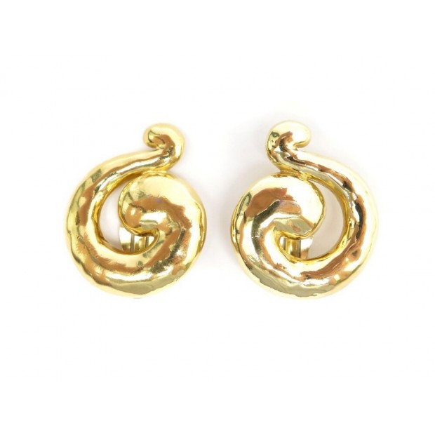 VINTAGE BOUCLES D'OREILLES YVES SAINT LAURENT EN METAL DORE GOLDEN EARRINGS 395€