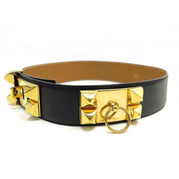 VINTAGE CEINTURE HERMES MEDOR COLLIER DE CHIEN 72 CUIR NOIR LEATHER BELT 1780€