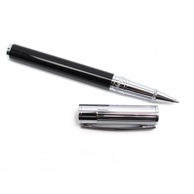 NEUF STYLO ST DUPONT D-INITIAL 262201 EN CHROME NOIR + ECRIN ROLLERBALL PEN 170€