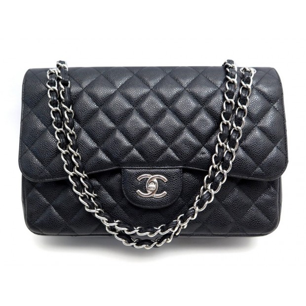 SAC A MAIN CHANEL TIMELESS JUMBO EN CUIR CAVIAR MATELASSE NOIR HAND BAG 7400€