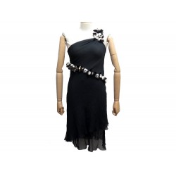 ROBE BUSTIER FENDI FD5901INA M 40 EN SOIE NOIR FLEURS EN PLUME SILK DRESS 2200€