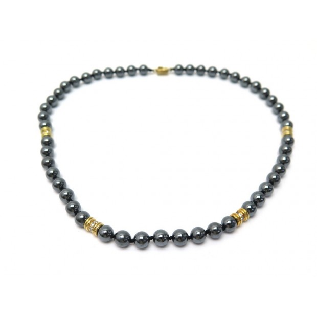 COLLIER 51 CM EN PERLES NOIRES OR JAUNE & DIAMANTS BLACK PEARLS & GOLD NECKLACE