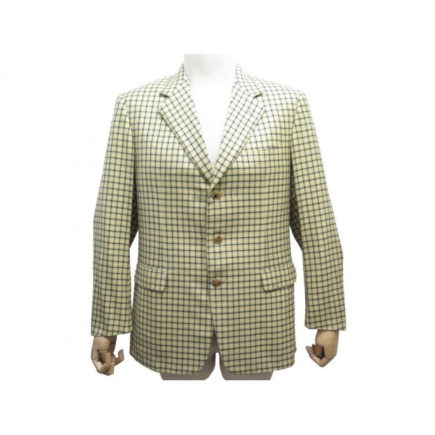 VESTE HERMES G115 M 50 EN CACHEMIRE A CARREAUX JAUNE CASHMERE JACKET VEST 2500€