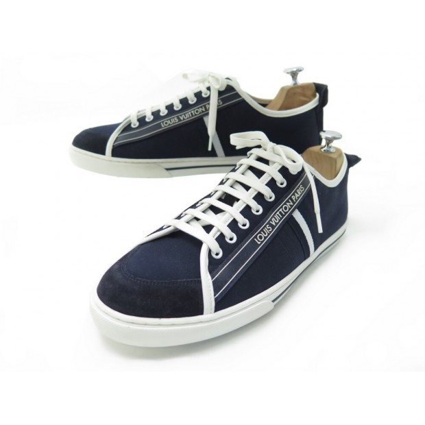 NEUF CHAUSSURES LOUIS VUITTON BASKETS 43 9 TOILE BLEU MARINE SNEAKERS SHOES 530€
