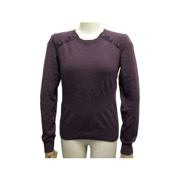 NEUF PULL CHANEL P60100 BOUTONS LOGO CC M 38 CACHEMIRE SOIE AUBERGINE NEW 3180€